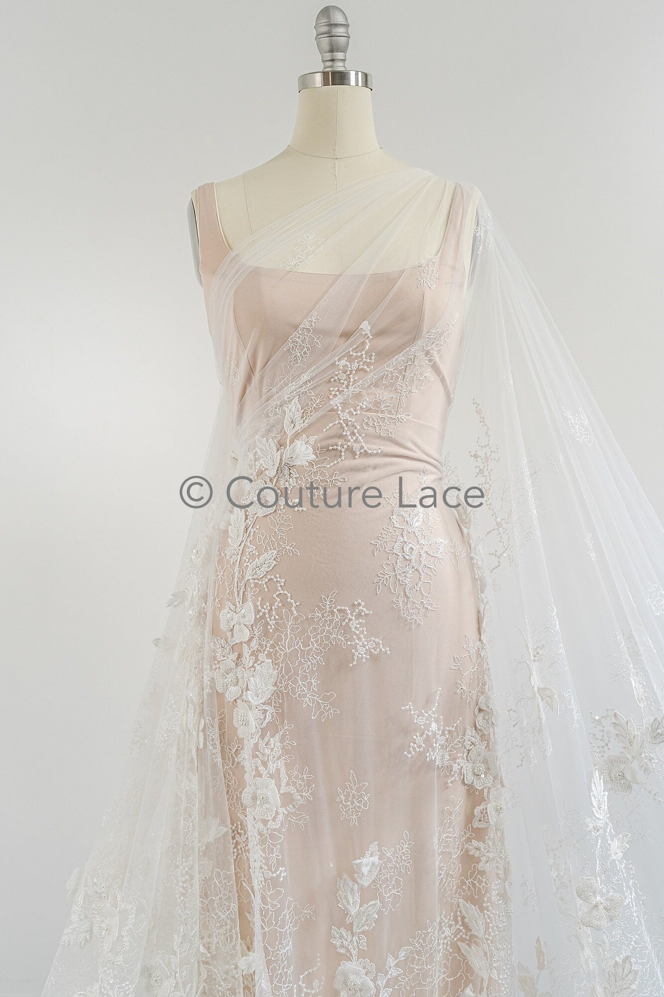 3D flower lace fabric/ bridal lace fabric/ romantic flower lace fabric with 3D flowers/ wedding lace fabric// L23-274B