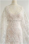 Perlen Spitzenstoff Off-White/ Perlen Brautkleid Spitze mit Perlen/ Couture Spitzenstoff/ Perlen Spitze// L23-514