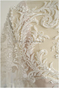 Perlen Spitzenstoff Off-White/ Perlen Brautkleid Spitze mit Perlen/ Couture Spitzenstoff/ Perlen Spitze// L23-514