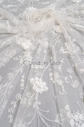 3D Blumen Spitzenstoff/ Braut Spitzenstoff Off-White/ romantischer 3D Blumen Spitzenstoff mit Perlen/ Hochzeit Spitzenstoff// L23-532