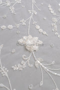 3D Blumen Spitzenstoff/ Braut Spitzenstoff Off-White/ romantischer 3D Blumen Spitzenstoff mit Perlen/ Hochzeit Spitzenstoff// L23-532