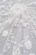 3D Blumen Spitzenstoff Off-White/ Braut Spitzenstoff mit Perlen/ romantischer Spitzenstoff mit 3D Blumen/ Hochzeit Spitzenstoff// L23-534