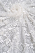 3D Blumen Spitzenstoff Off-White/ Braut Spitzenstoff mit Perlen/ romantischer Spitzenstoff mit 3D Blumen/ Hochzeit Spitzenstoff// L23-536