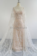 3D Blumen Spitzenstoff Off-White/ Braut Spitzenstoff mit Perlen/ romantischer Spitzenstoff mit 3D Blumen/ Hochzeit Spitzenstoff// L23-536