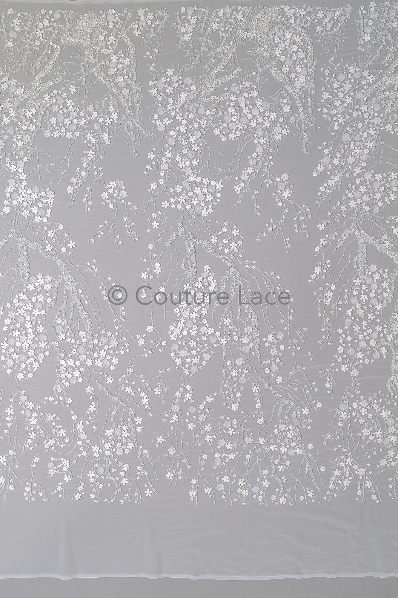 3D Blumen Spitzenstoff Off-White/ Braut Spitzenstoff mit Perlen/ romantischer Spitzenstoff mit 3D Blumen/ Hochzeit Spitzenstoff// L23-536