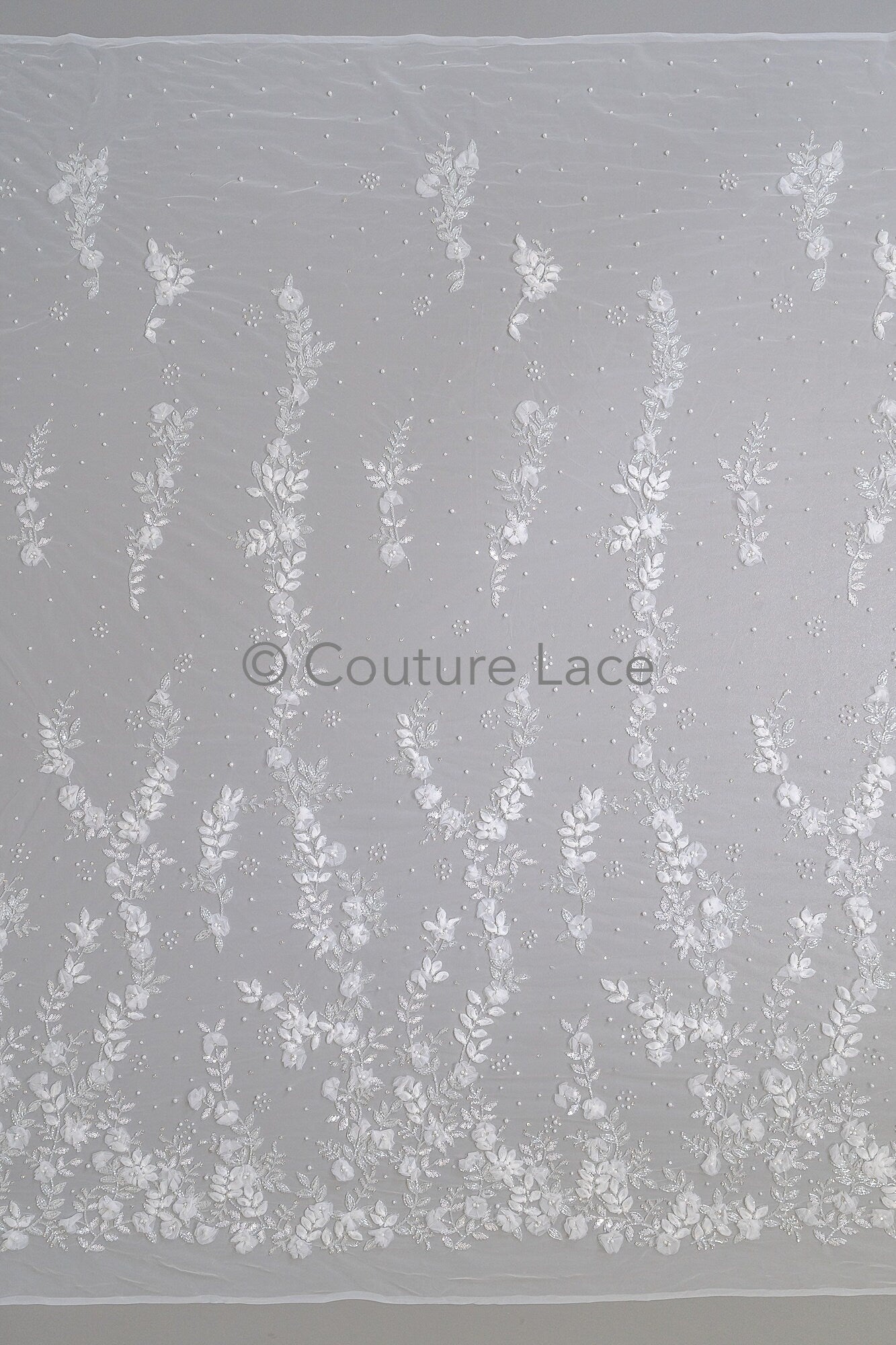 3D Blumen Spitzenstoff Off-White/ Braut Spitzenstoff/ romantischer Blumen Spitzenstoff mit Perlen/ Hochzeit Spitzenstoff// L23-538