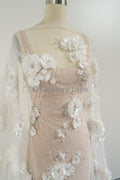 3D Blumen Perlen Spitzenstoff/ Couture Spitzenstoff mit Perlen/ Perlen & Kristallen/ Perlen Brautspitze// L23-539
