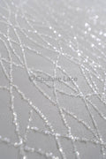 Pearl lace fabric off-white/ wavy lace fabric with pearls &amp; sequins/ bridal lace fabric/ L23-542