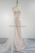 Pearl lace fabric off-white/ wavy lace fabric with pearls &amp; sequins/ bridal lace fabric/ L23-542