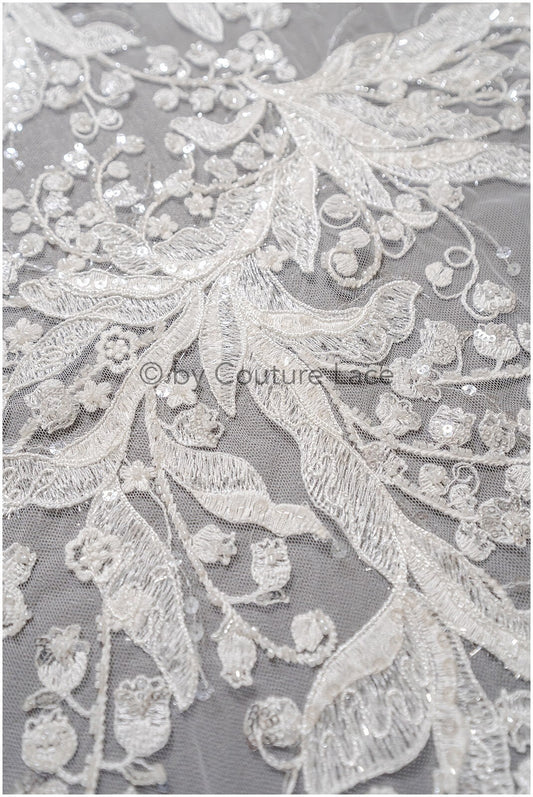 Perlen Spitzenstoff Off-White/ Couture Spitze mit Perlen/ Braut Spitzenstoff/ Perlen Spitze// L23-546