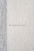 Zarte florale Spitze Off-White/ Braut Spitzenstoff/ Perlen Spitzenstoff/ Spitzenmuster mit Perlen & Pailletten// L23-550