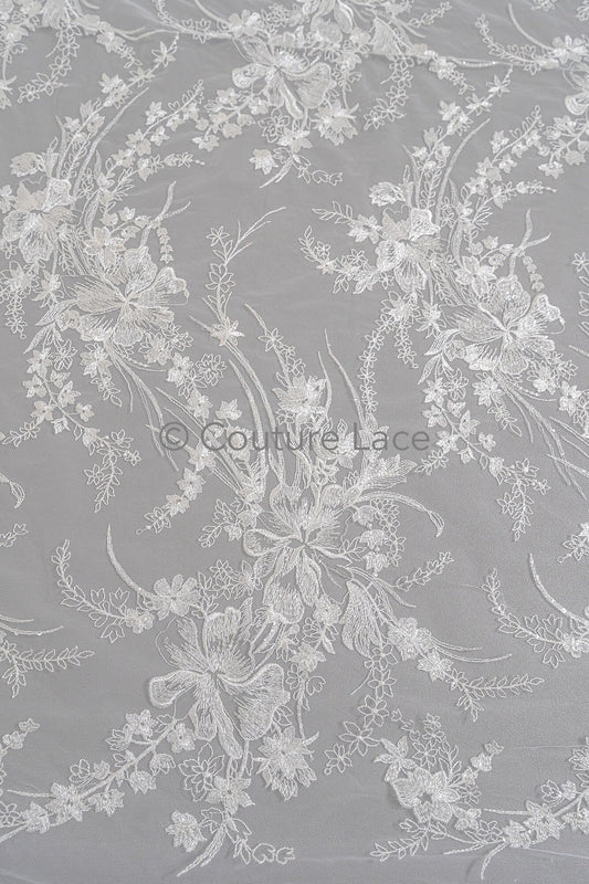 Blumen Braut Spitze Off-White/ florale Brautspitze/ Blumen Hochzeit Spitze/ Couture Spitze// L23-551