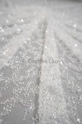 Couture Spitzenstoff Off-White/ Perlen Spitzenstoff/ Spitze mit Perlen/ Brautspitze Stoff// L23-557