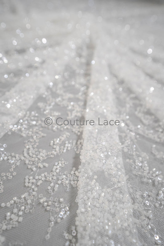 Couture Spitzenstoff Off-White/ Perlen Spitzenstoff/ Spitze mit Perlen/ Brautspitze Stoff// L23-557