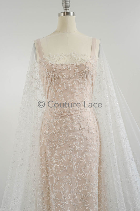 Couture Spitzenstoff Off-White/ Perlen Spitzenstoff/ Spitze mit Perlen/ Brautspitze Stoff// L23-557