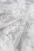 3D Blumen Spitzenstoff Off-White/ Braut Spitzenstoff/ romantischer Spitzenstoff mit 3D Blumen/ Hochzeit Spitzenstoff mit Perlen// L23-563