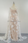 3D Blumen Spitzenstoff Off-White/ Braut Spitzenstoff/ romantischer Spitzenstoff mit 3D Blumen/ Hochzeit Spitzenstoff mit Perlen// L23-563