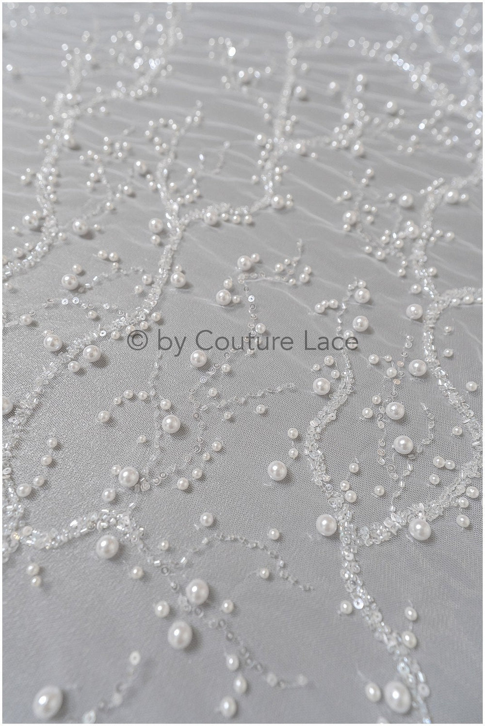 1.2yds Beaded bridal lace fabric off-white/ Pallas lace fabric/ heavy beaded bridal dress lace/ handmade couture lace// L23-565