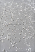 1.2yds Beaded bridal lace fabric off-white/ Pallas lace fabric/ heavy beaded bridal dress lace/ handmade couture lace// L23-565