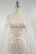 3D Blumen Spitzenstoff/ Braut Spitzenstoff Off-White/ romantischer Blumen Spitzenstoff mit Perlen/ Hochzeit Spitzenstoff// L23-573