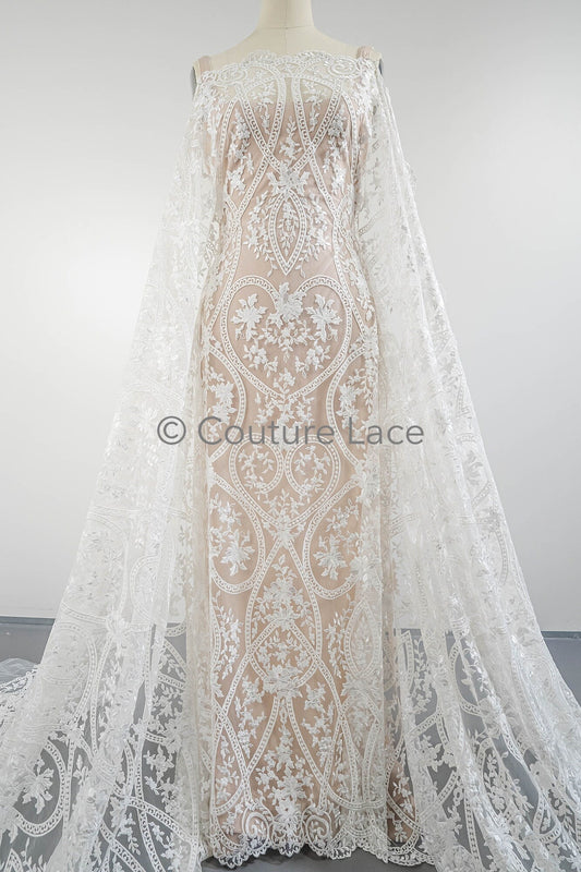 Blumen Braut Spitze Off-White/ Brautspitze mit Blumen/ Blumen Hochzeit Spitze/ Couture Spitze// L23-575
