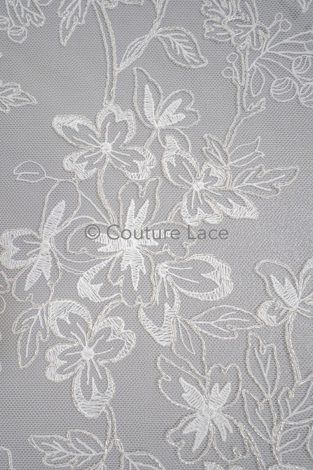 Blumen Braut Spitze Off-White Silber/ Brautspitze mit Blumen/ Blumen Hochzeit Spitze/ Couture Spitze// L23-586