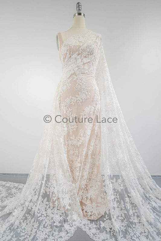 Blumen Braut Spitze Off-White/ Brautspitze mit Blumen/ Blumen Hochzeit Spitze/ Couture Spitze mit Pailletten// L23-588