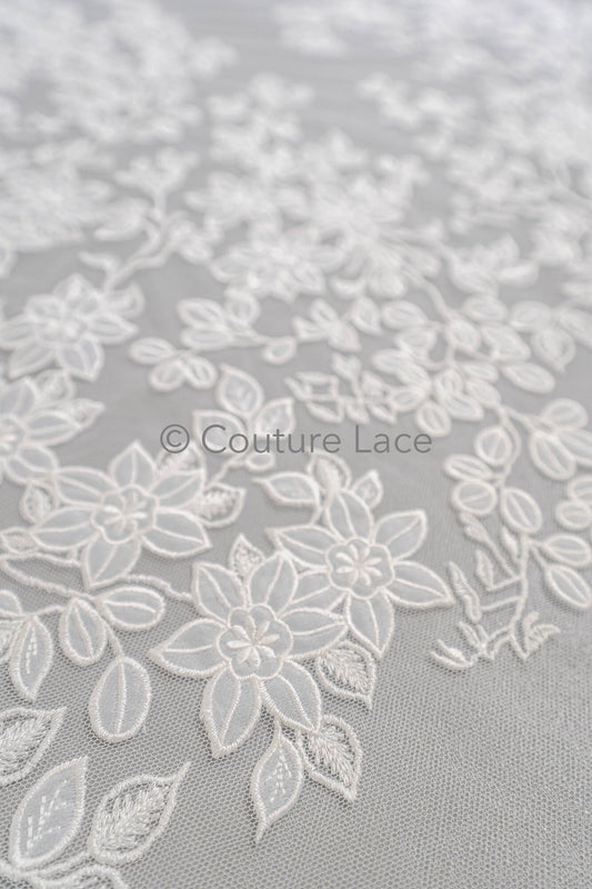 Blumen Braut Spitze Off-White/ Brautspitze mit Blumen/ Hochzeit Spitze/ Couture Spitze// L23-591