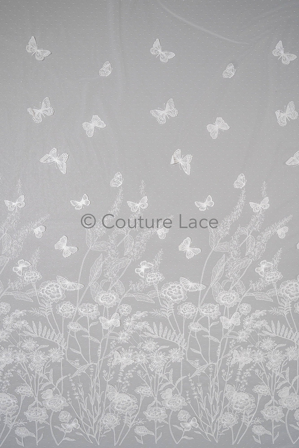 3D butterfly bridal lace off-white/ beautiful embroidered floral lace fabric/ wildflower lace fabric/ bridal lace with flowers// L23-579