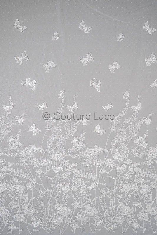 3D Schmetterling Braut Spitze Off-White/ wunderschöner bestickter Blumenspitzenstoff/ Wildblumen Spitzenstoff/ Brautspitze mit Blumen// L23-579