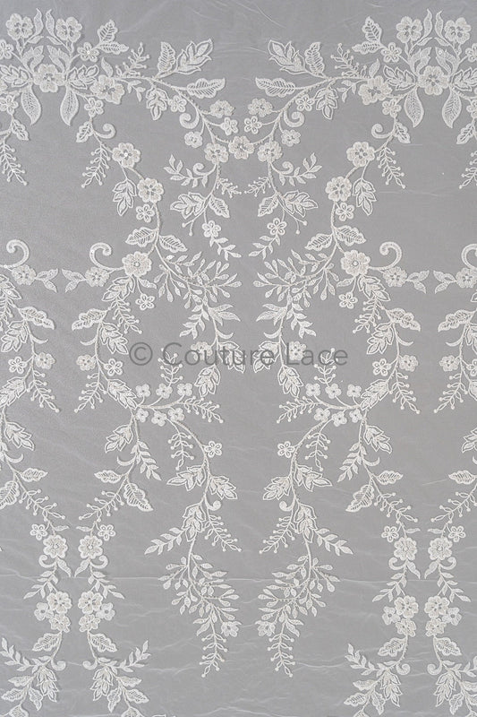 Blumen Braut Spitze Off-White/ Brautspitze mit Perlen & Pailletten/ Braut Spitzenstoff mit Blumen/ Couture Spitze// L23-549