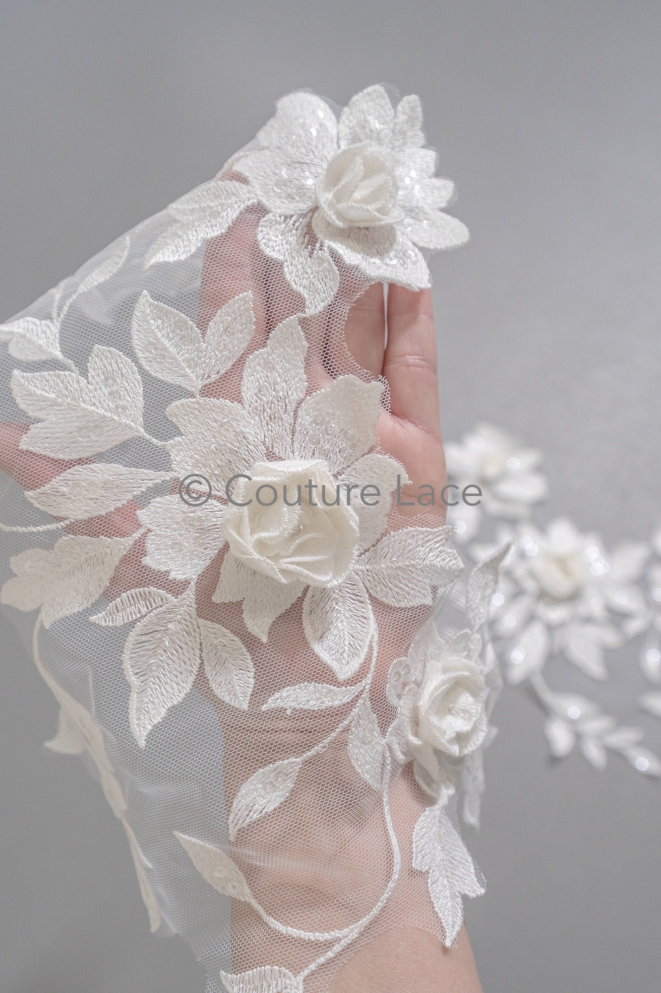 Schöne 3D Blumen Applikation/ Perlen Braut Aufnäher/ Hochzeitskleid Spitzenapplikation/ Brautblatt Applikation/ A23-339