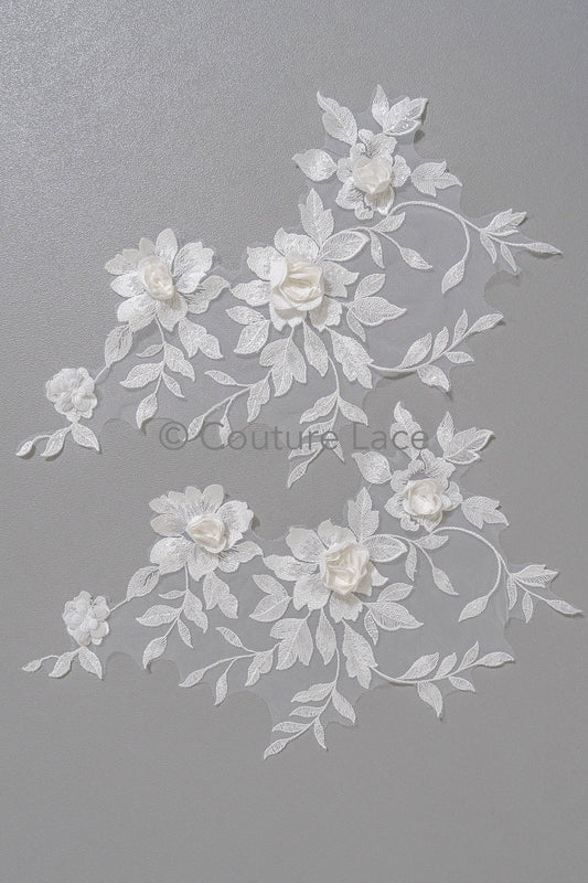 Schöne 3D Blumen Applikation/ Perlen Braut Aufnäher/ Hochzeitskleid Spitzenapplikation/ Brautblatt Applikation/ A23-339