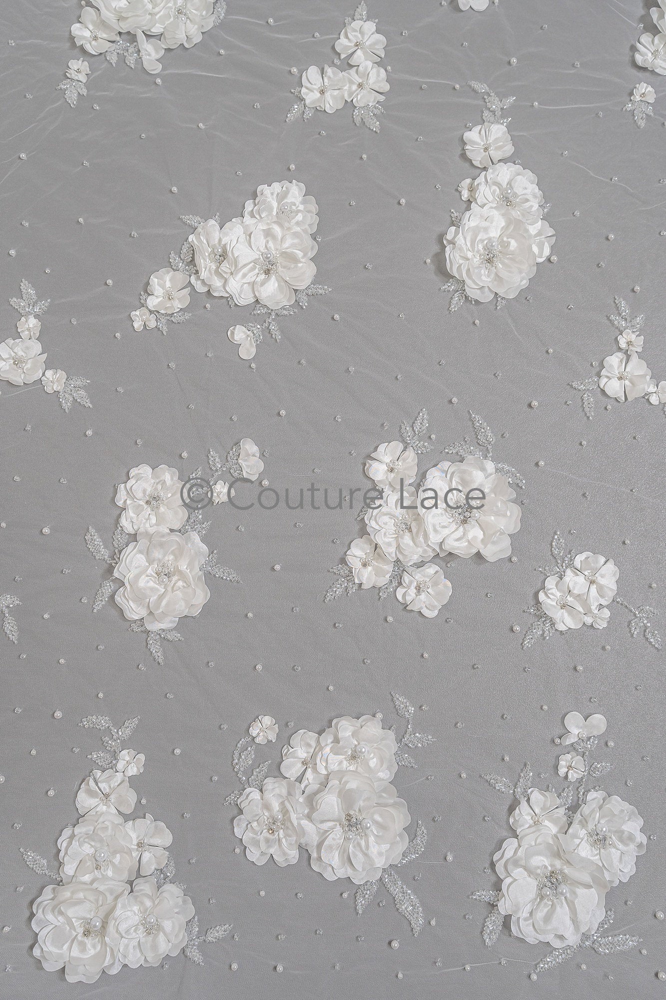 3D Blumen Perlen Spitzenstoff/ Couture Spitzenstoff mit Perlen/ Perlen & Kristallen/ Perlen Brautspitze// L23-539