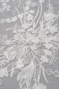 Perlen Spitzenstoff Off-White/ Couture Spitze Stoff/ Brautspitze Stoff mit Perlen/ Perlenspitze// L23-023