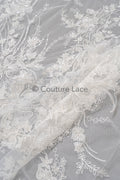 Perlen Spitzenstoff Off-White/ Couture Spitze Stoff/ Brautspitze Stoff mit Perlen/ Perlenspitze// L23-023