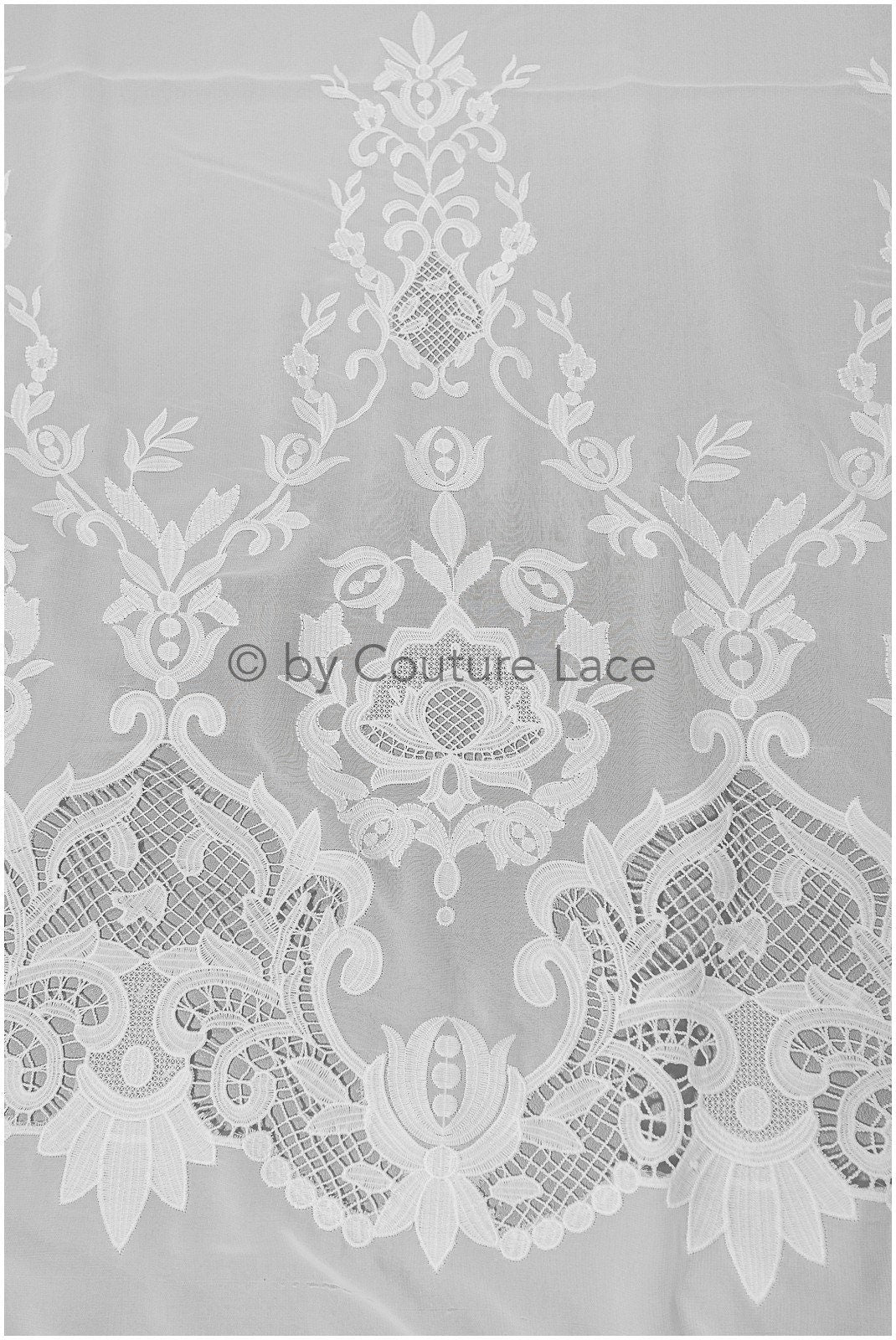 Blumen Braut Spitze Off-White/ Brautspitze mit Blumen/ Blumen Hochzeit Spitze/ Couture Spitze// L23-146