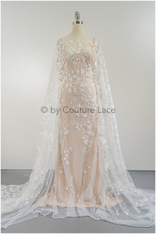 Bestickter Spitzenstoff für Hochzeiten/ Taufspitzenstoff/ Blumenmuster bestickter Spitzenstoff für Brautkleider// L23-305BE
