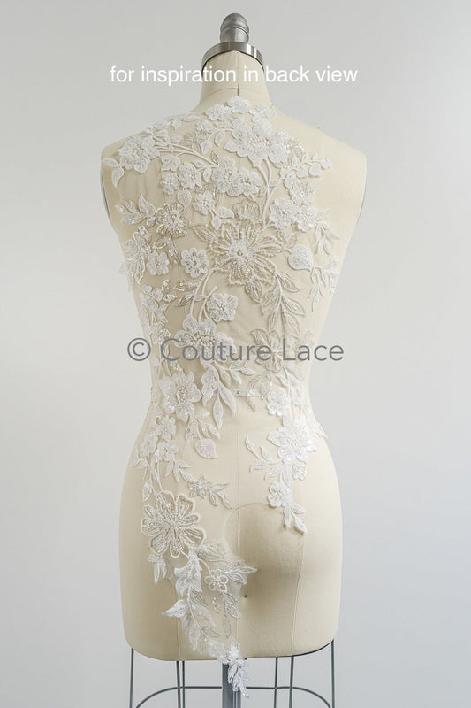 Perlen Blumen Applikation/ Perlen Braut Aufnäher/ Hochzeitskleid Spitzenapplikation/ Brautblatt Applikation/ A23-335