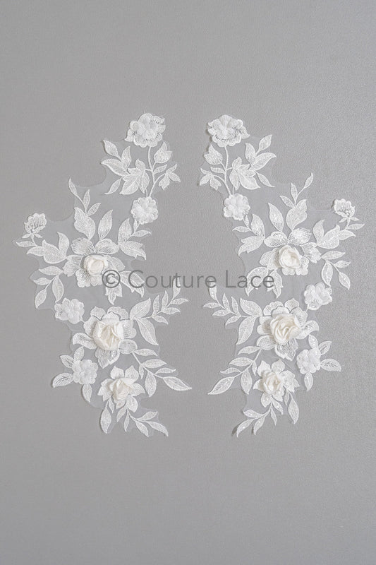 3D Blumen Applikation/ Perlen Braut Aufnäher/ Hochzeitskleid Spitzenapplikation/ Brautblatt Applikation/ A23-340