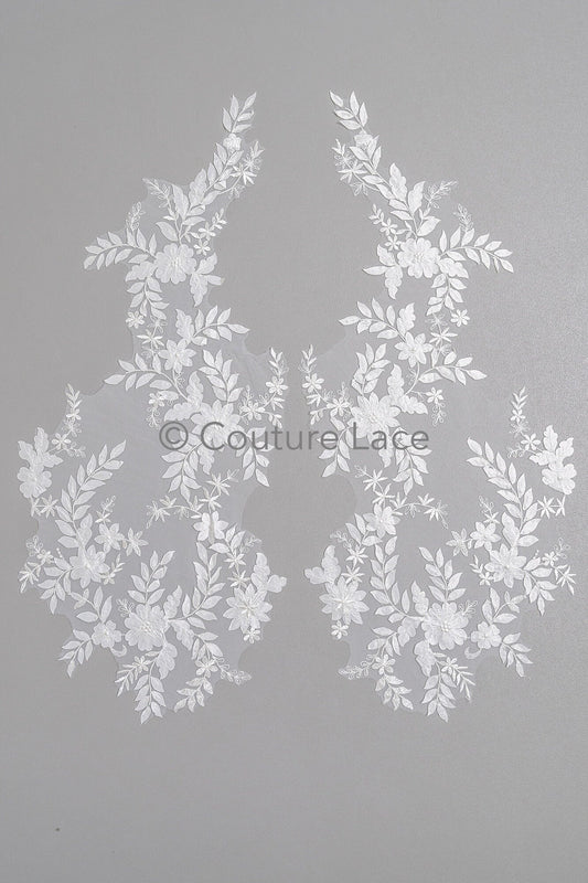3D Blumen Applikation/ Hochzeitskleid Spitzenapplikation/ Perlen Braut Aufnäher/ Brautblatt Aufnäher Applikation/ A23-343