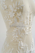3D Blumen Applikation/ Hochzeitskleid Spitzenapplikation/ Perlen Braut Aufnäher/ Brautblatt Aufnäher Applikation/ A23-343