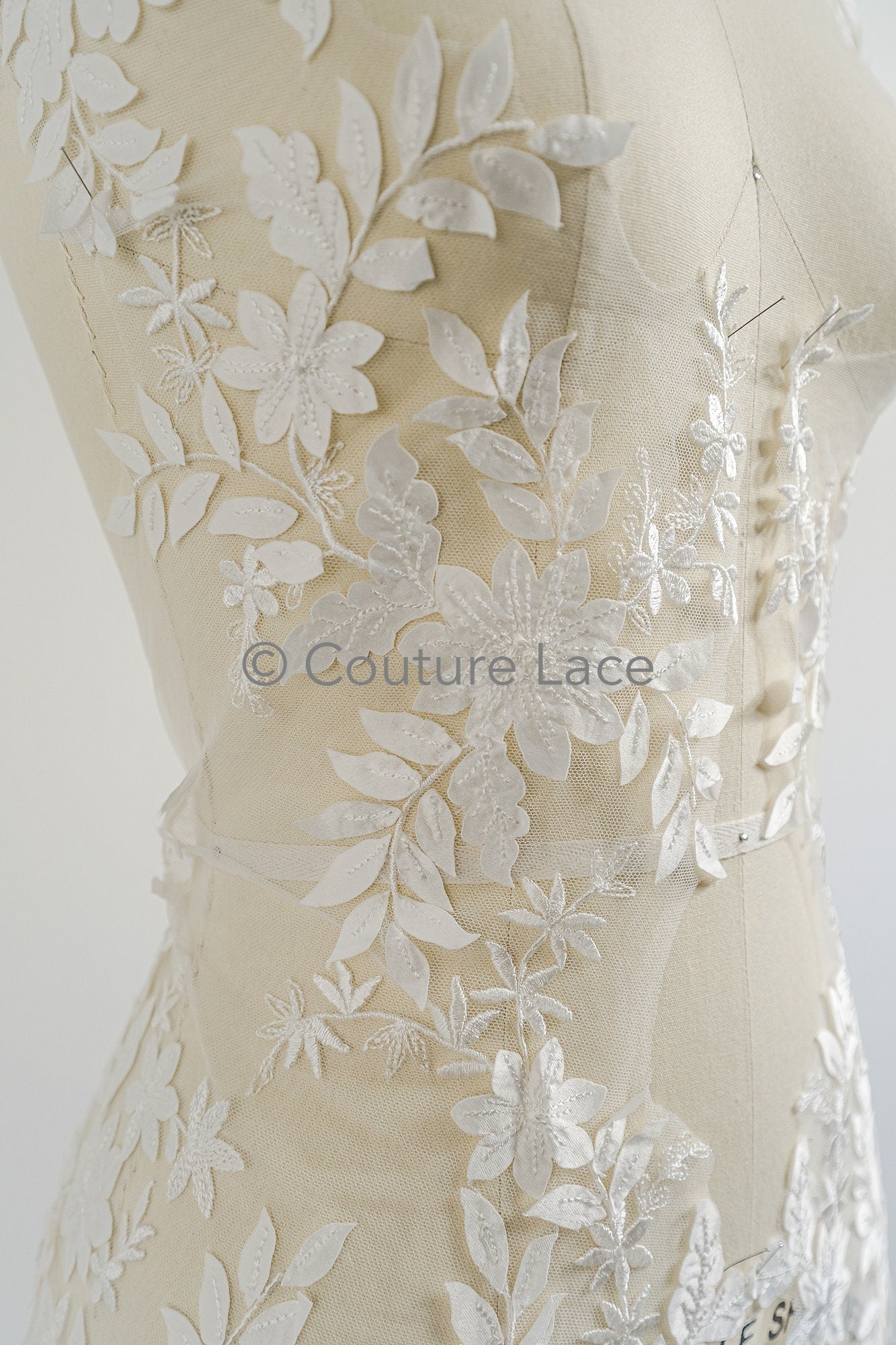 3D Blumen Applikation/ Hochzeitskleid Spitzenapplikation/ Perlen Braut Aufnäher/ Brautblatt Aufnäher Applikation/ A23-343