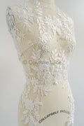 3D Blumen Applikation/ Hochzeitskleid Spitzenapplikation/ Perlen Braut Aufnäher/ Brautblatt Aufnäher Applikation/ A23-343