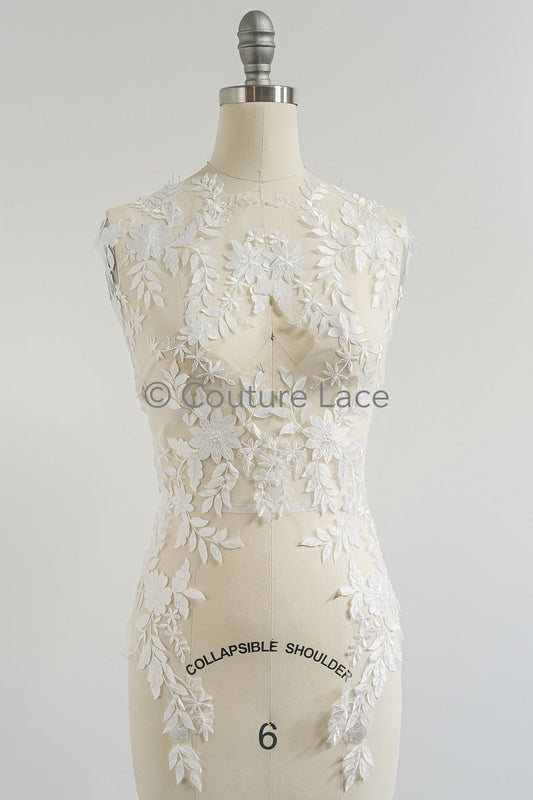3D Blumen Applikation/ Hochzeitskleid Spitzenapplikation/ Perlen Braut Aufnäher/ Brautblatt Aufnäher Applikation/ A23-343