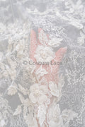 3D flower lace fabric/ bridal lace fabric/ romantic flower lace fabric with 3D flowers/ wedding lace fabric// L23-274B