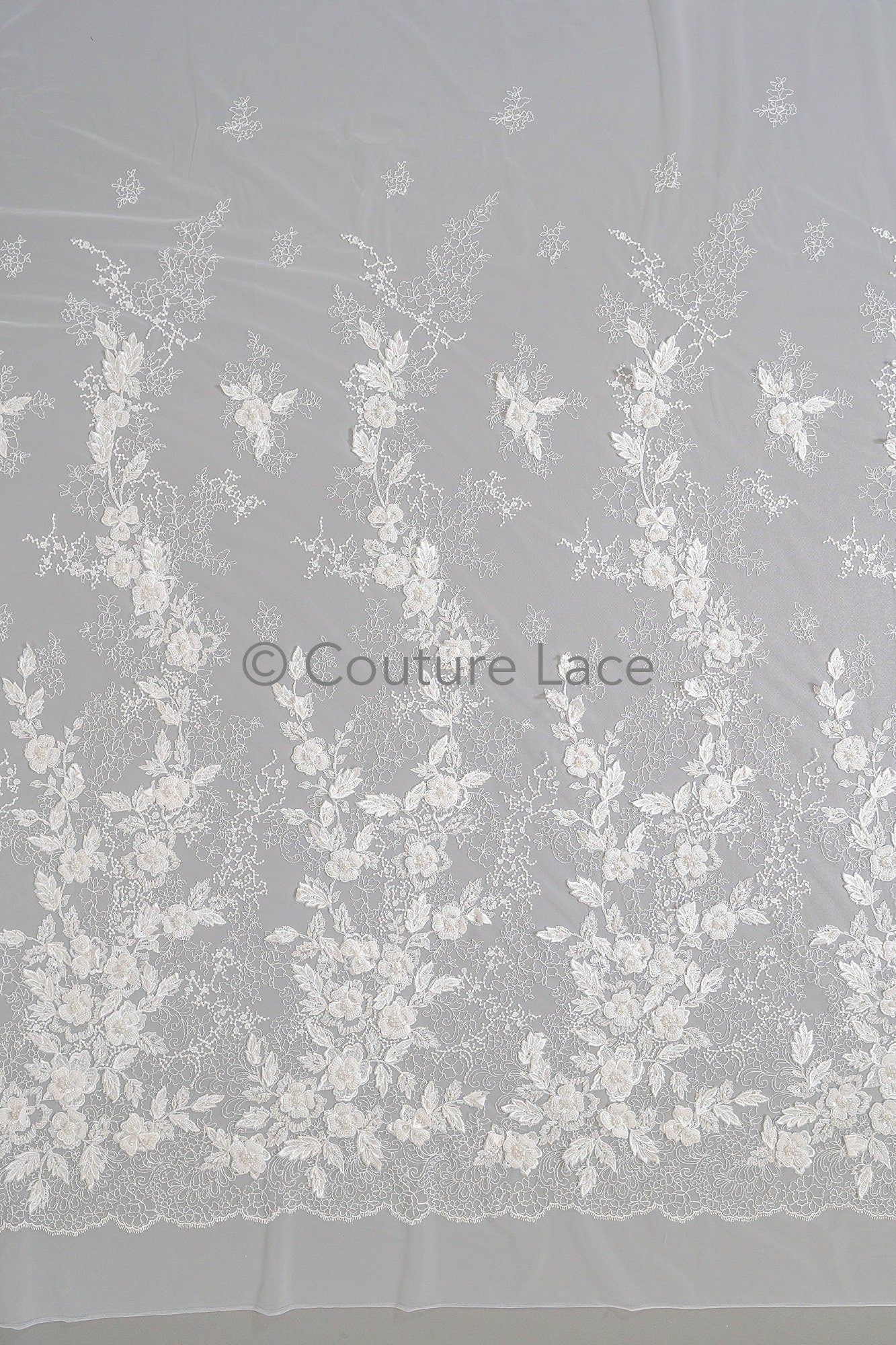 3D flower lace fabric/ bridal lace fabric/ romantic flower lace fabric with 3D flowers/ wedding lace fabric// L23-274B