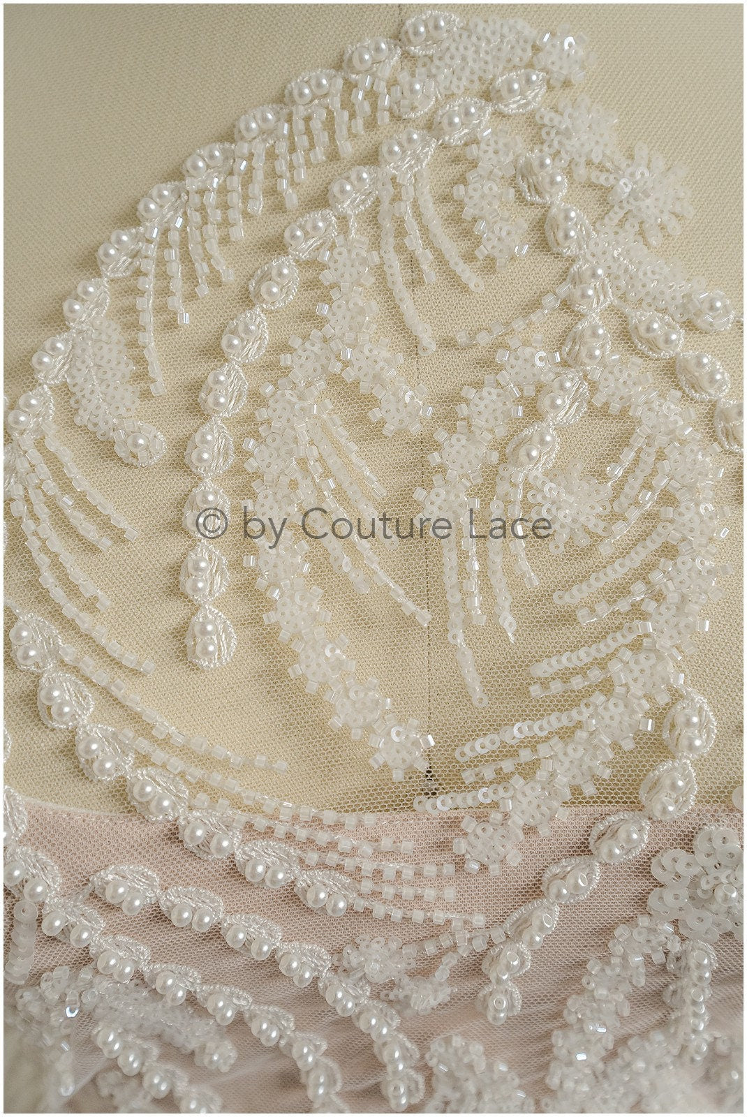 Perlen Spitzenstoff Off-White/ Perlen Brautkleid Spitze/ Couture Spitze Stoff/ Perlen Spitze// L23-508