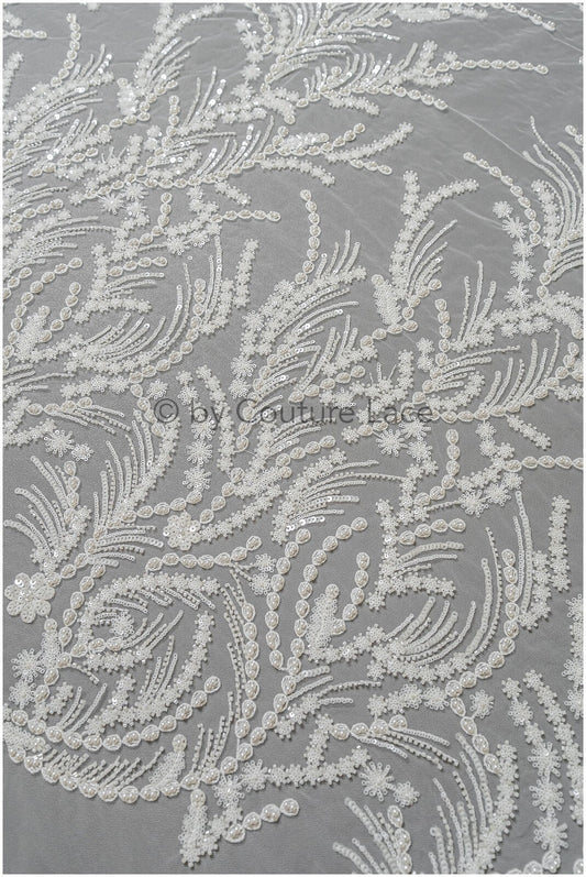 Perlen Spitzenstoff Off-White/ Perlen Brautkleid Spitze/ Couture Spitze Stoff/ Perlen Spitze// L23-508