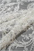 Perlen Spitzenstoff Off-White/ Perlen Brautkleid Spitze mit Perlen/ Couture Spitzenstoff/ Perlen Spitze// L23-514